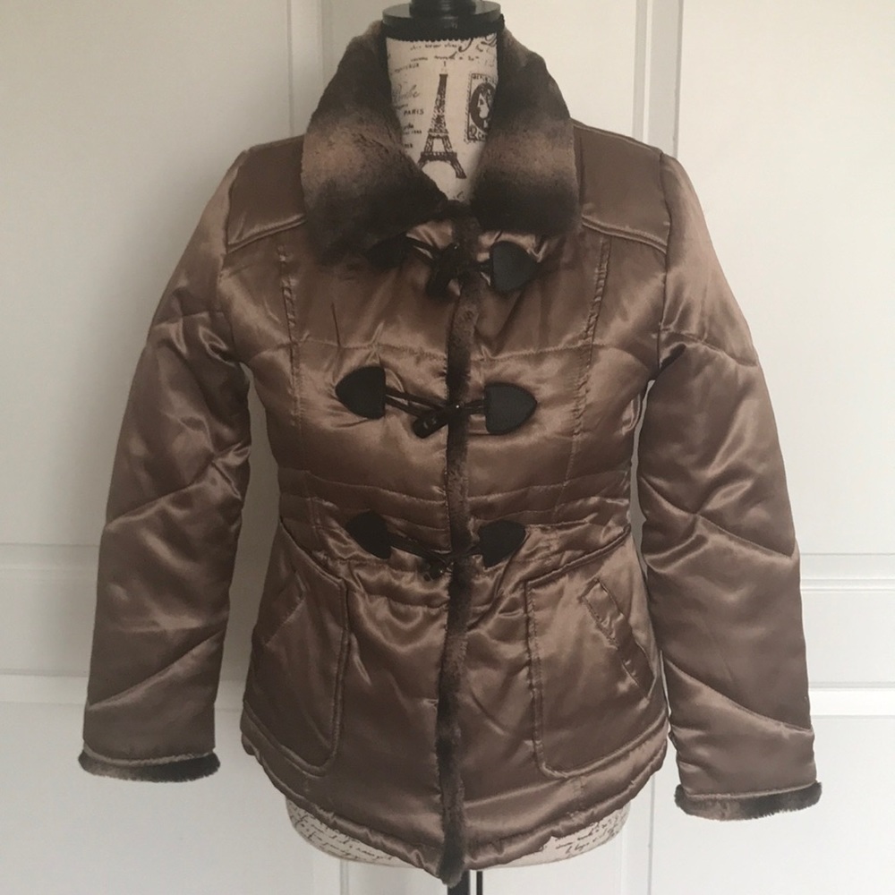 KC COLLECTIONS FAUX FUR COLLAR PUFFER COAT